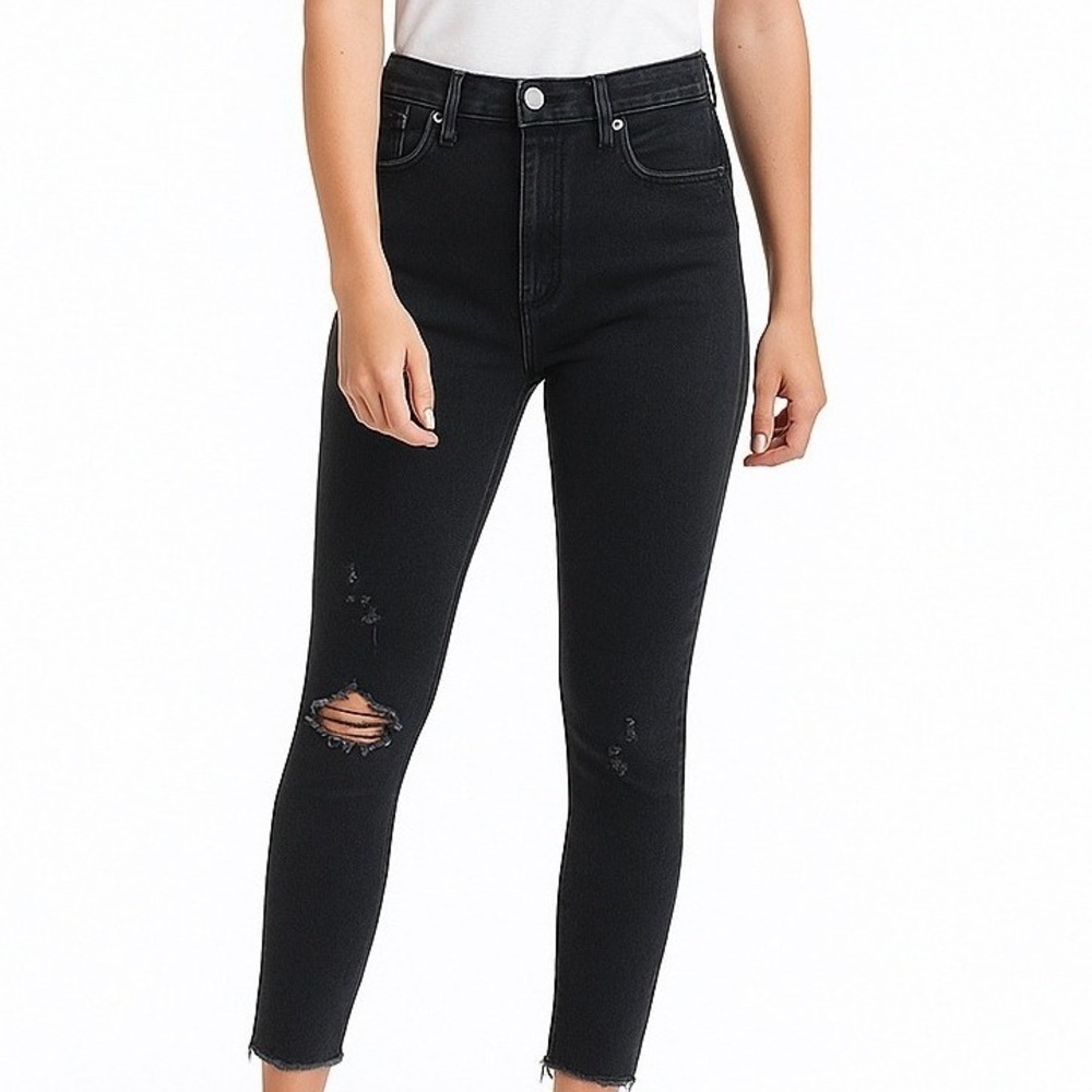 Abercrombie & Fitch High Rise‎ Skinny Jeans 0/25 Long Black Distressed Raw Hem